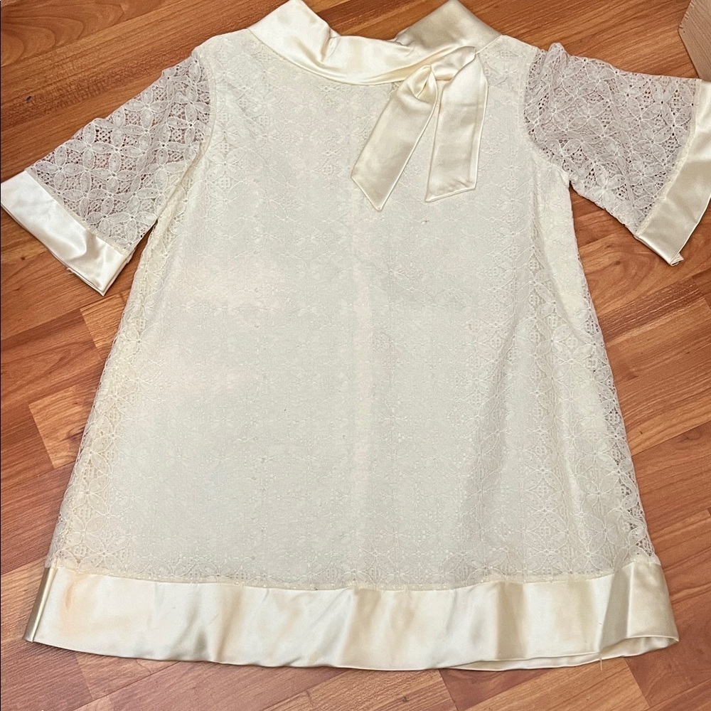Vintage  Cream Lace Top with Satin Accents 1950s